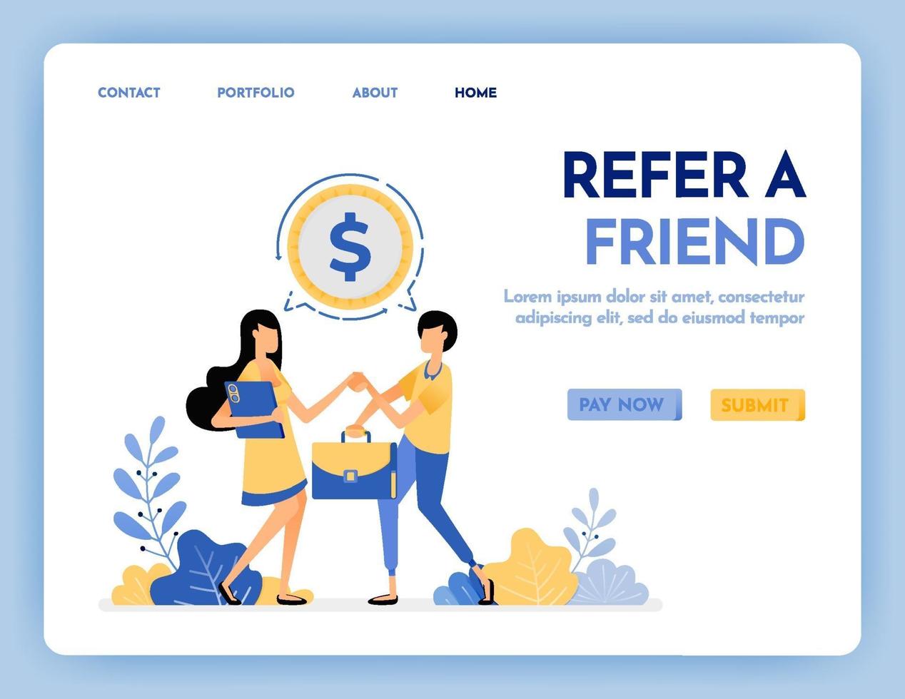 Illustration of refer a friend to get reward, money, profit, points, salary. Networking to get money. Multi level marketing worker. Design concept for banner, landing page, web, website, poster, ui ux vector