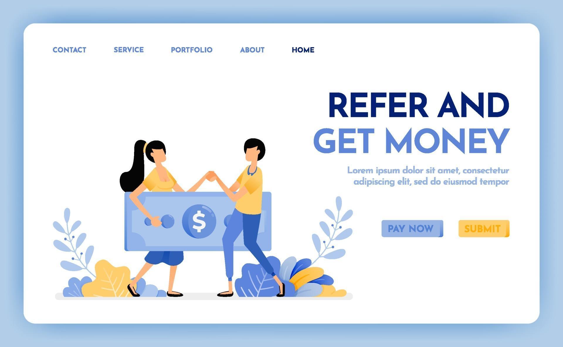 Illustration of refer a friend to get reward, money, profit, points