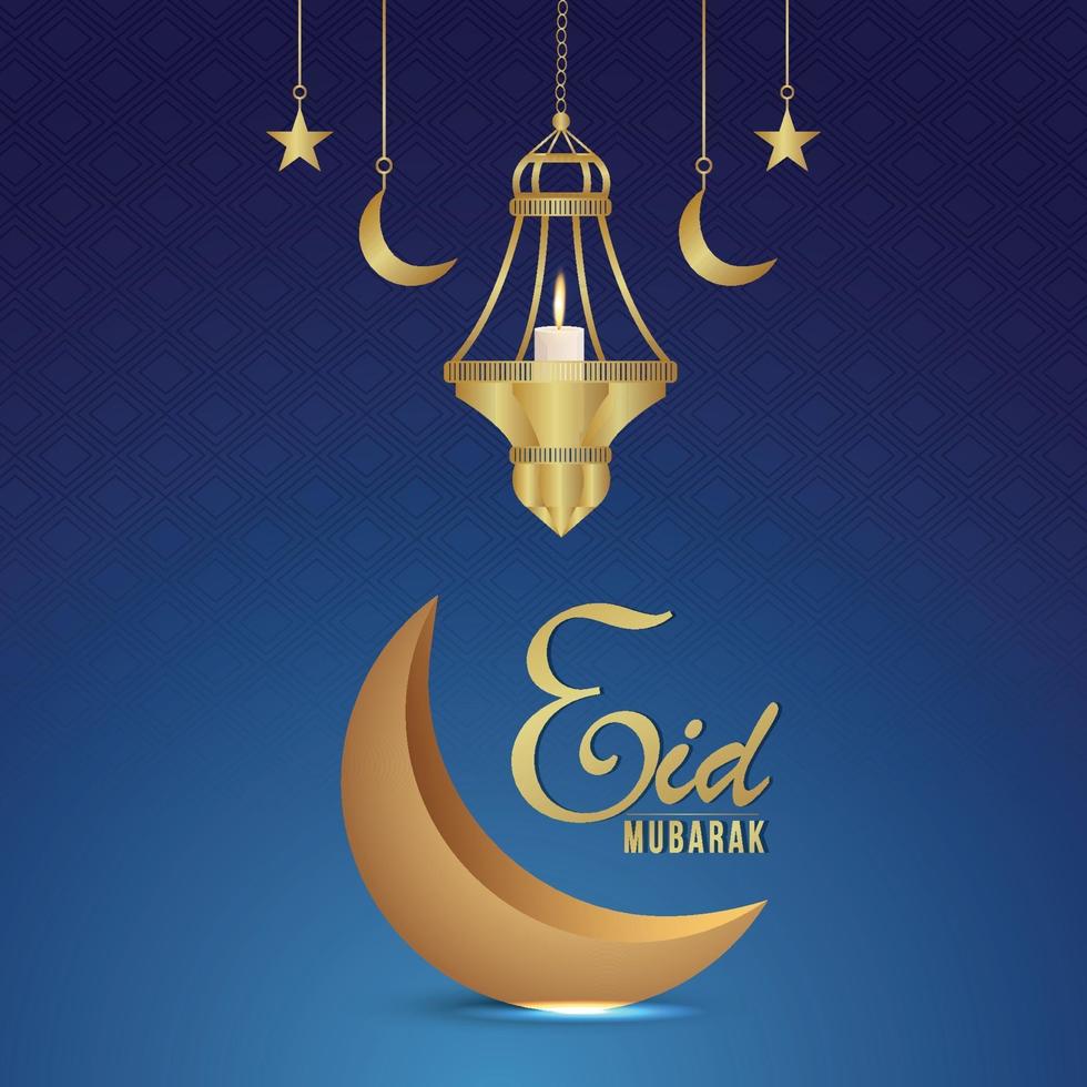 Eid mubarak celebration greeting card with vector illustration of arabic lantern