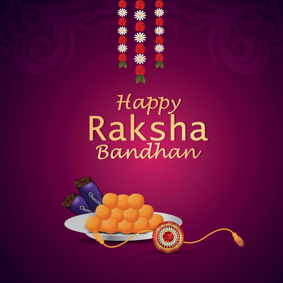 Feliz celebración del festival indio raksha bandhan tarjeta de felicitación con piedra de cristal y dulces vector