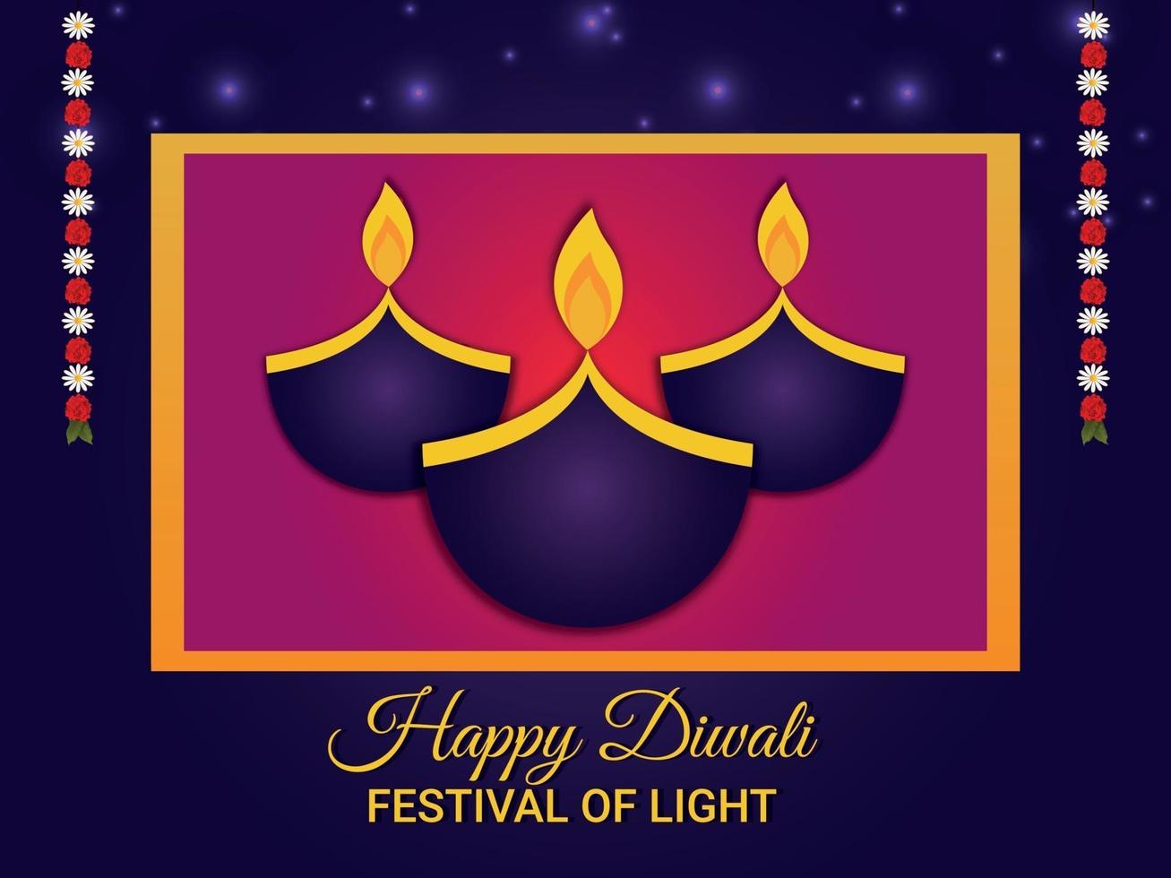 Happy diwali indian festival , diwali the festival of light with creative kalash on purple background vector