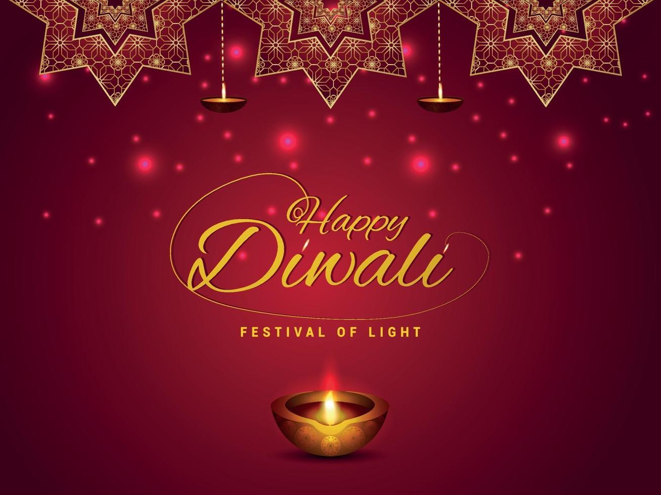 tarjeta de felicitación de invitación feliz diwali con lámpara de aceite y diya vector
