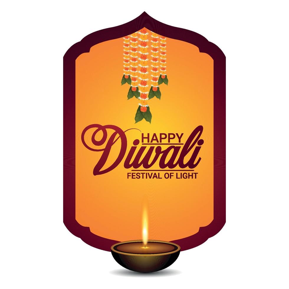 feliz festival de diwali de la luz con diwali diya sobre fondo amarillo vector