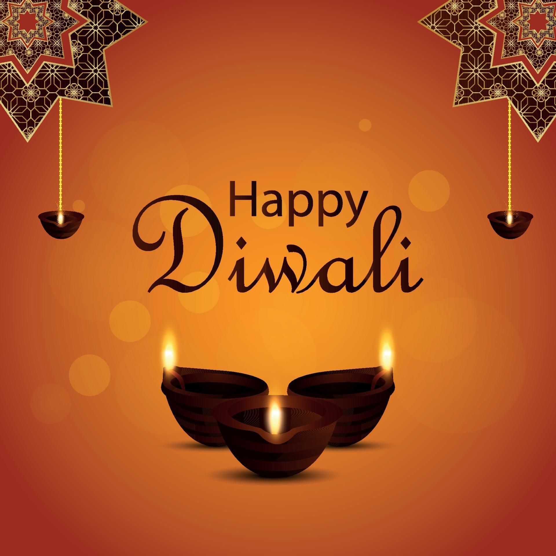 Happy diwali invitation greeting card with oil lamp and diya 2290492