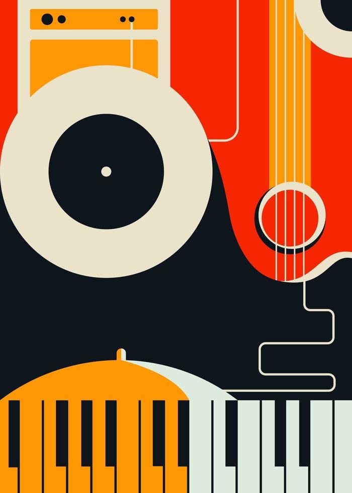 Poster template with abstract musical instruments. vector