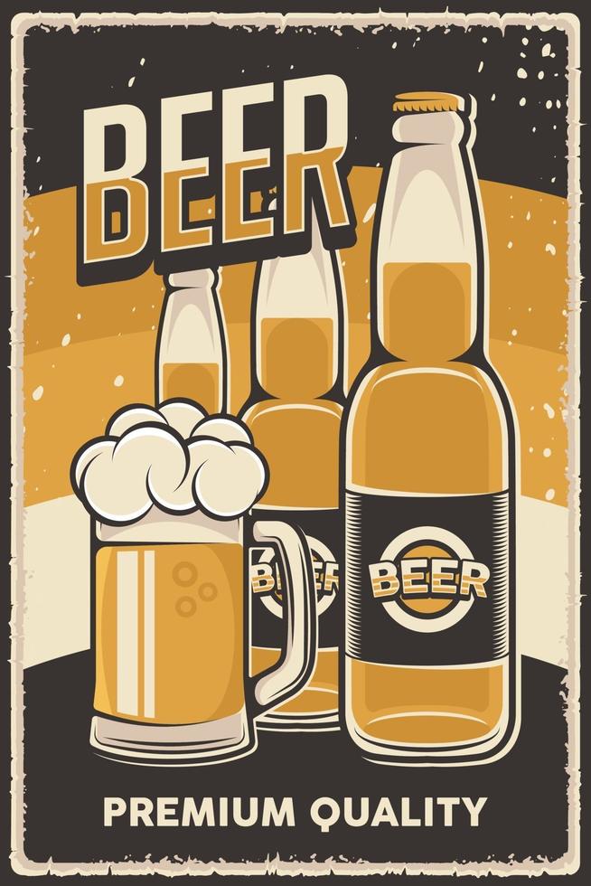 Gráfico vectorial de ilustración retro vintage de cerveza fría apta para carteles o carteles de madera vector