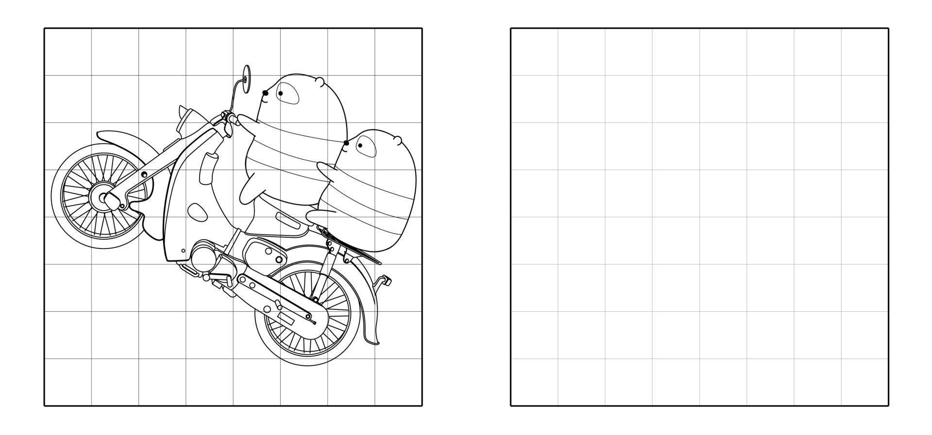 copia la imagen de los pandas están montando dibujos animados en motocicleta vector