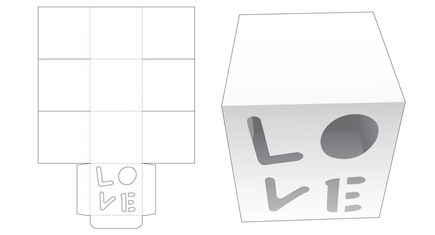 caja de pastel de taza con plantilla troquelada de ventana en forma de palabra de amor vector