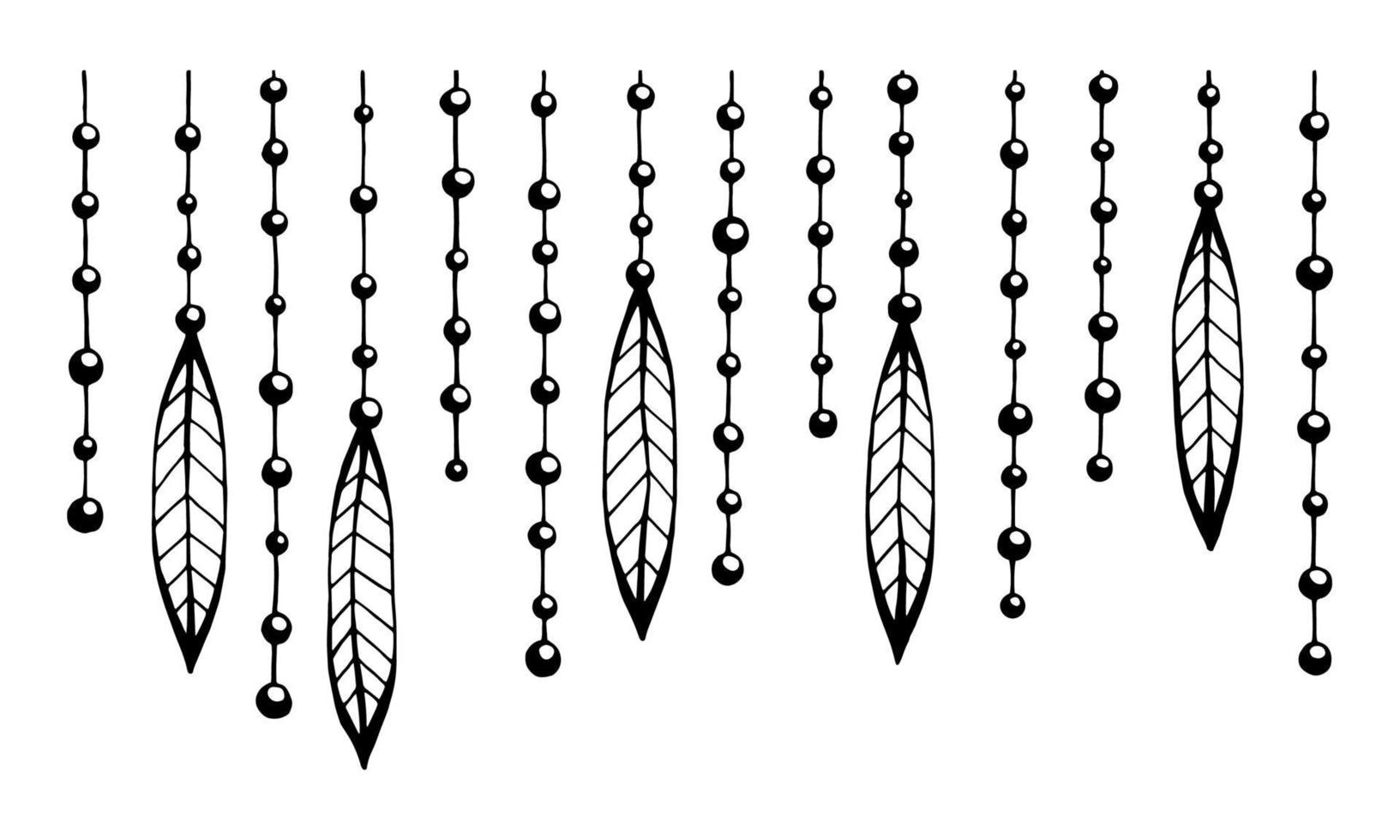 Black beads with decorations on a thread can be used as a fabric design, home textiles, wallpaper and other design. vector