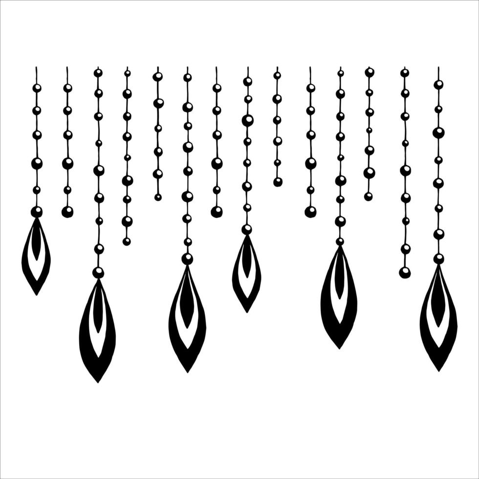 Black beads with decorations on a thread can be used as a fabric design, home textiles, wallpaper and other design. vector