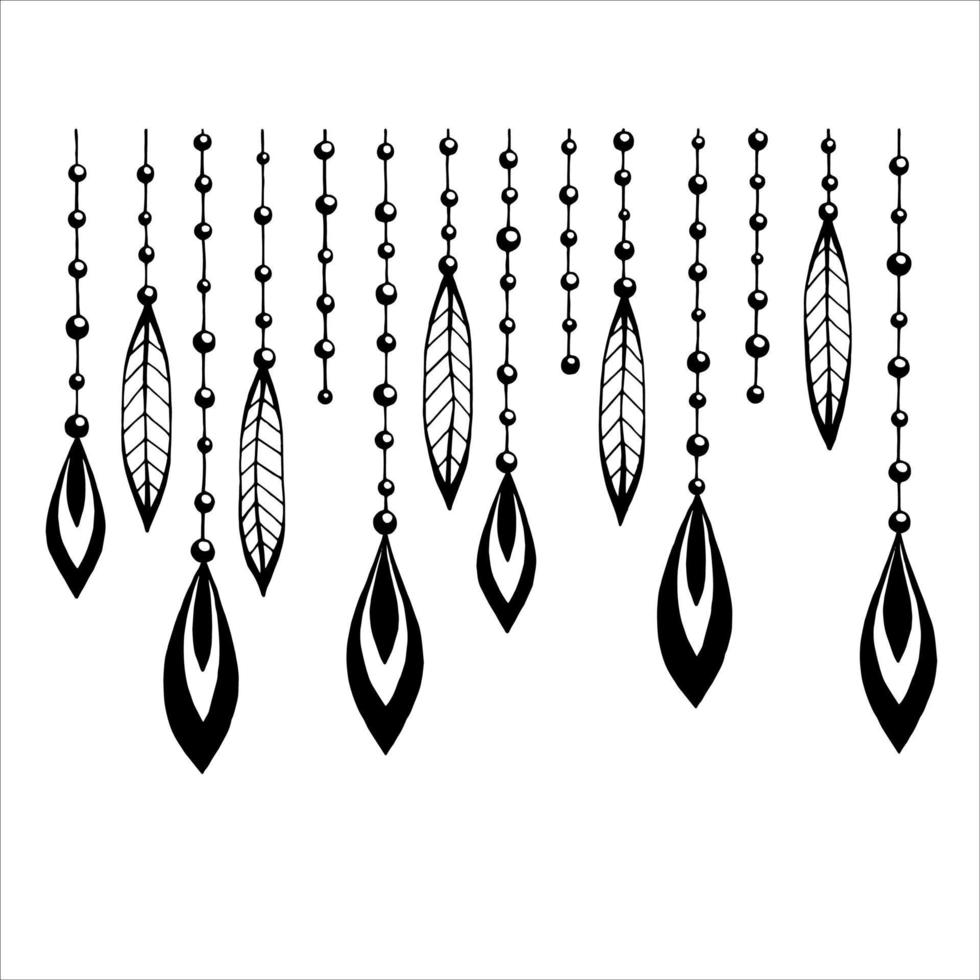 Black beads with decorations on a thread can be used as a fabric design, home textiles, wallpaper and other design. vector