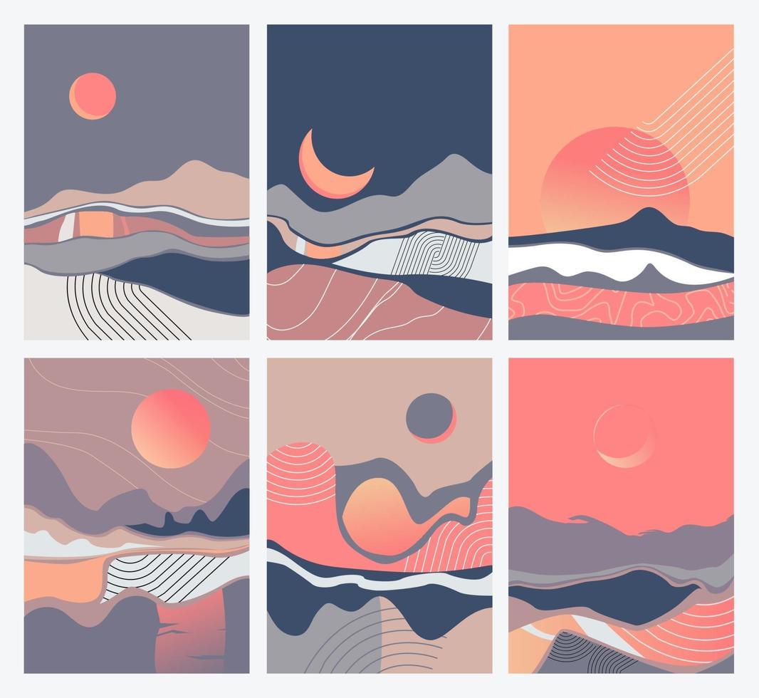 conjunto de paisajes abstractos. ilustración vectorial. vector