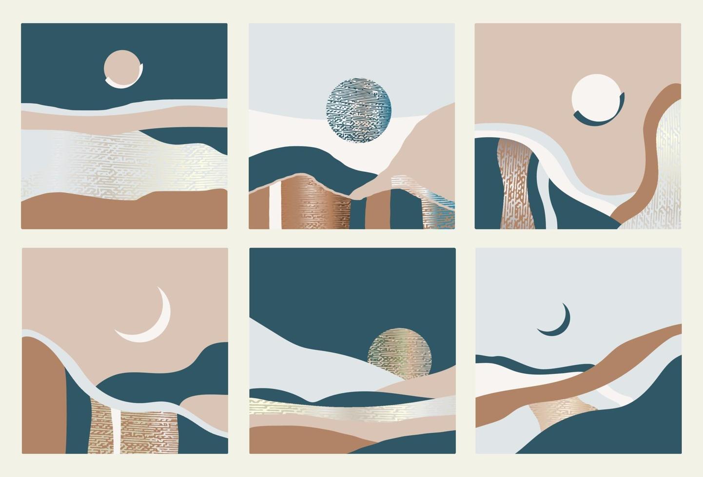 Set of abstract landscapes. Vector illustration.