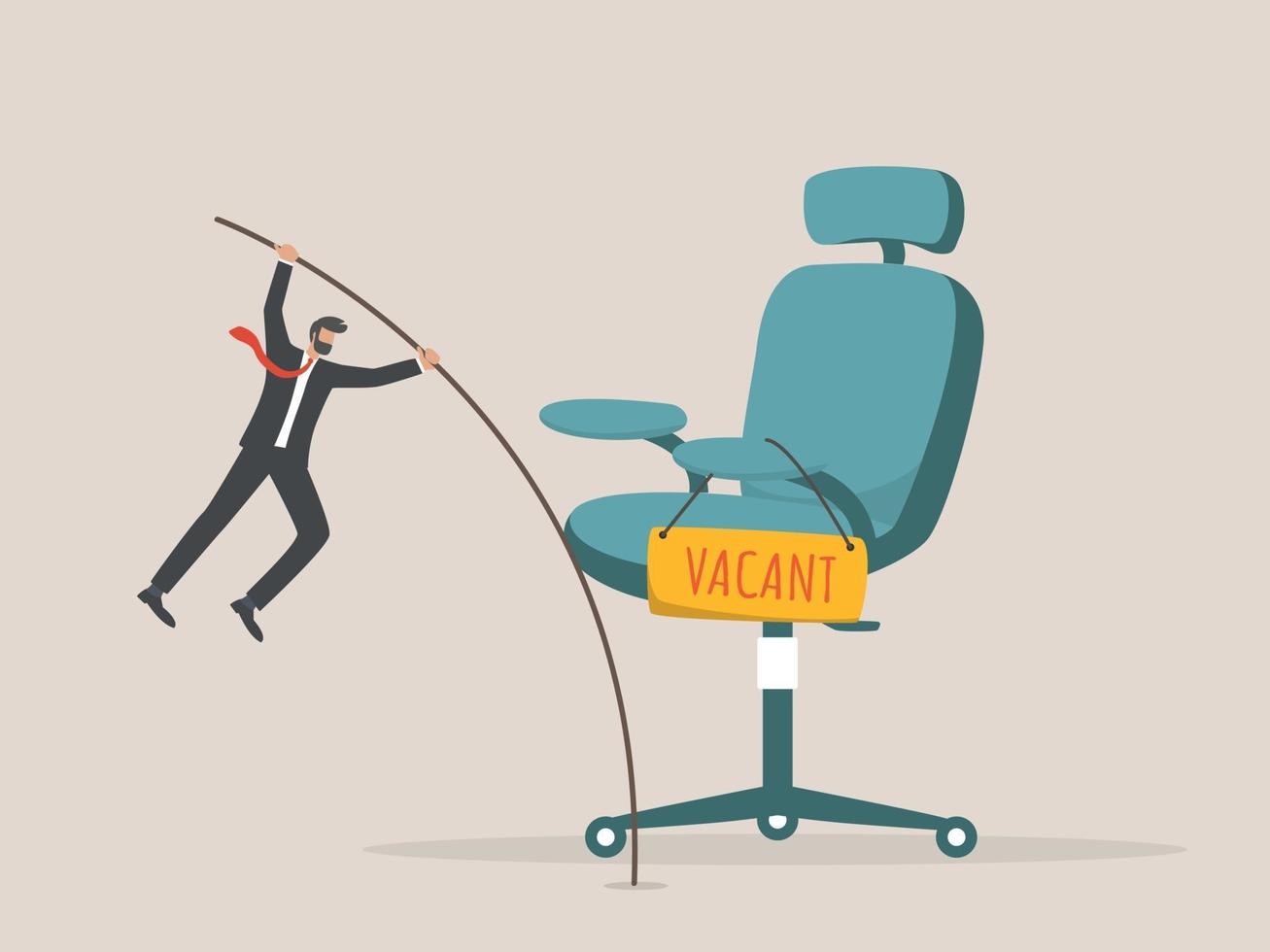 Candidate search for jobs. vacancy. ambitious businessman worker jump pole to management office chair vector