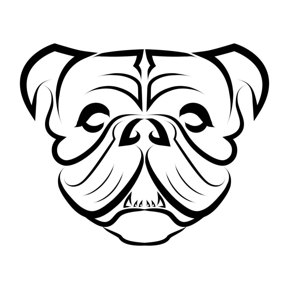 arte lineal en blanco y negro de bulldog o cabeza de perro pug vector