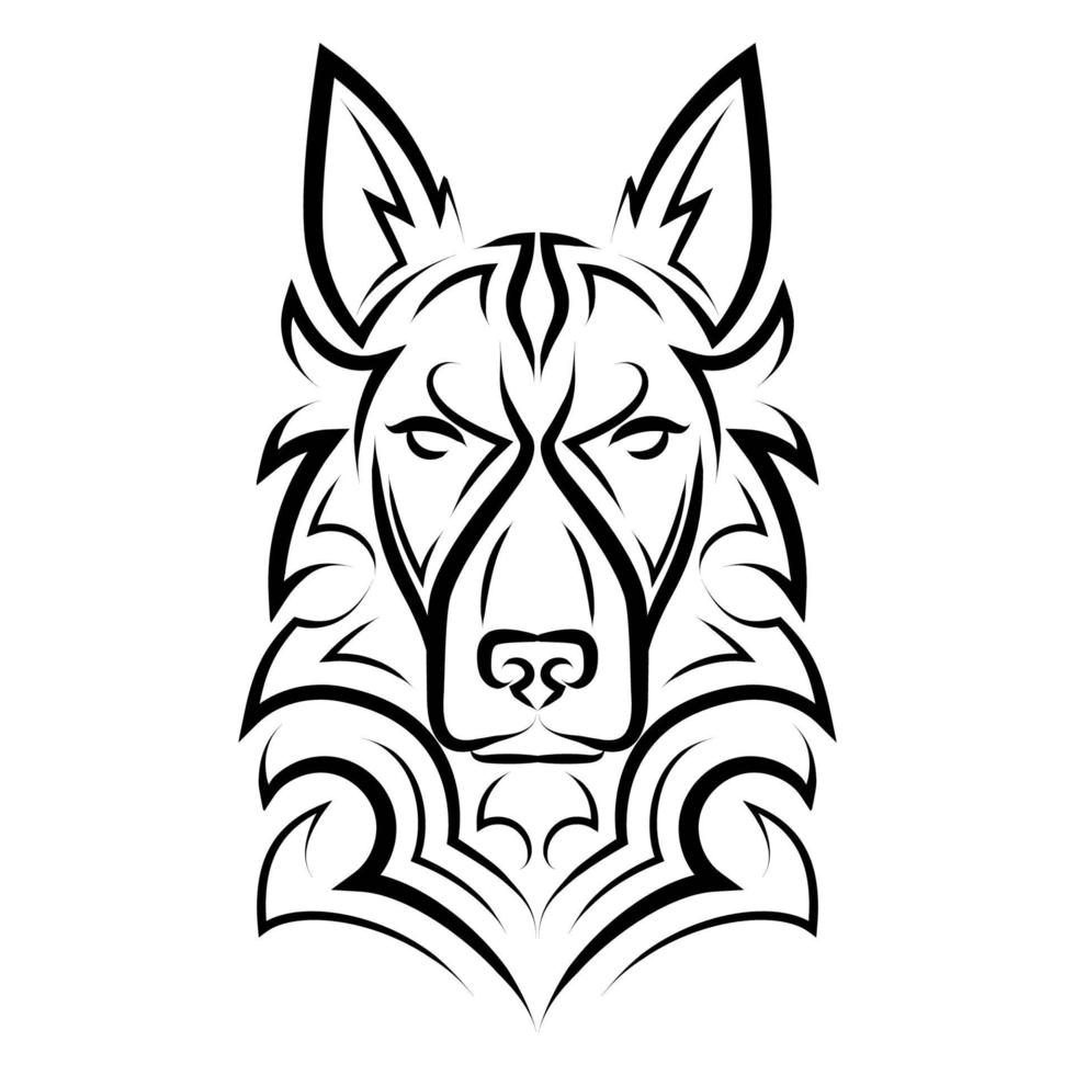Black and white line art of german shepherd dog head. vector