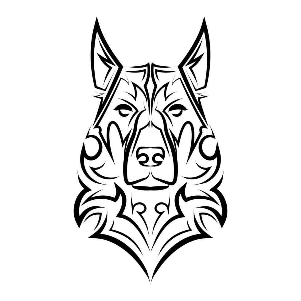 arte lineal en blanco y negro de la cabeza del perro pastor alemán. vector