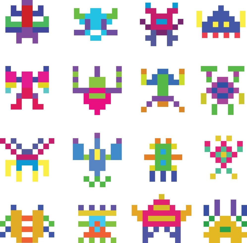 Set of pixel monsters vector