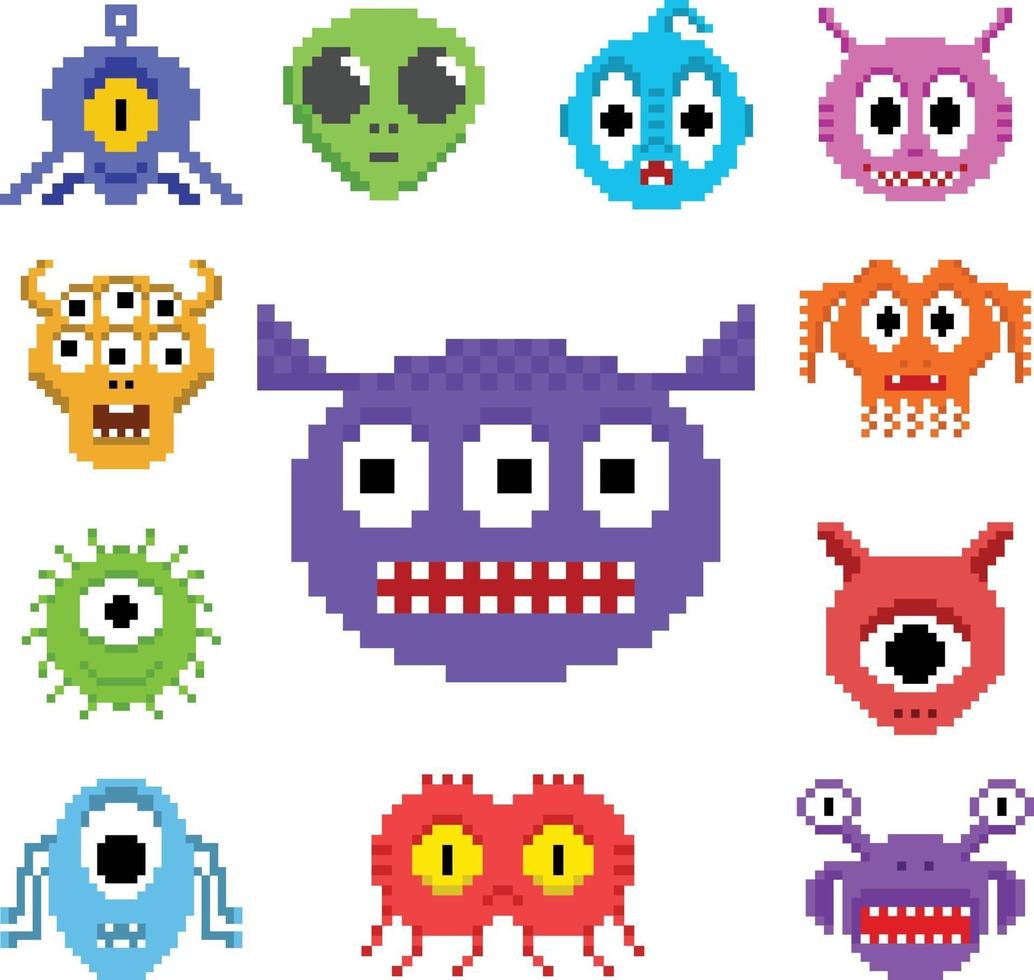 Set of pixel art aliens vector