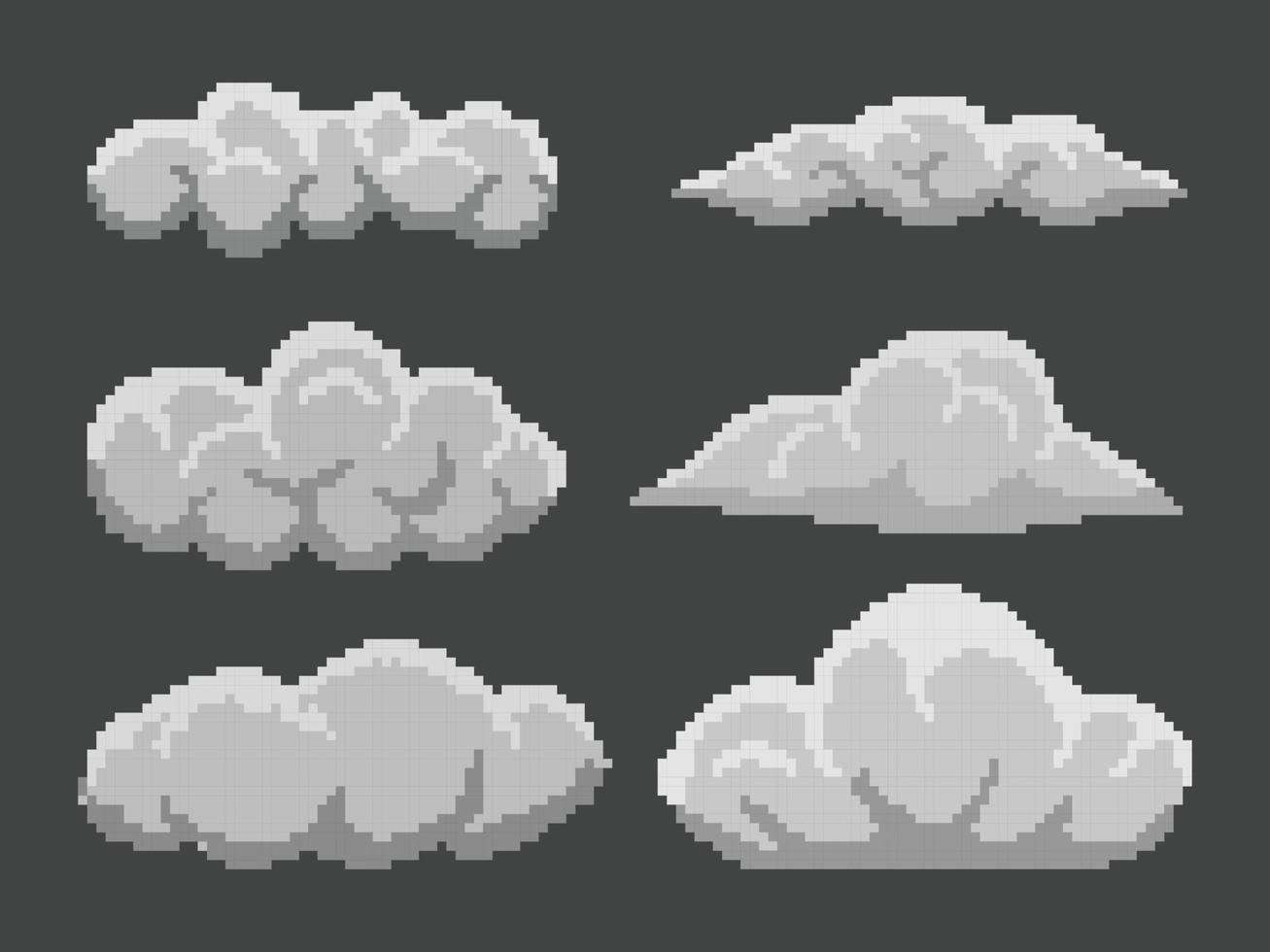 Set of pixel clouds on black background vector