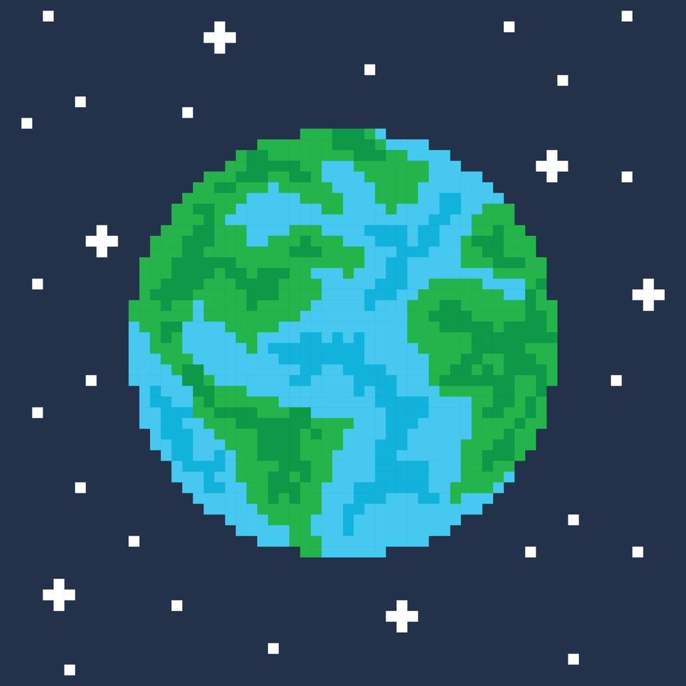 Pixel art planet earth vector