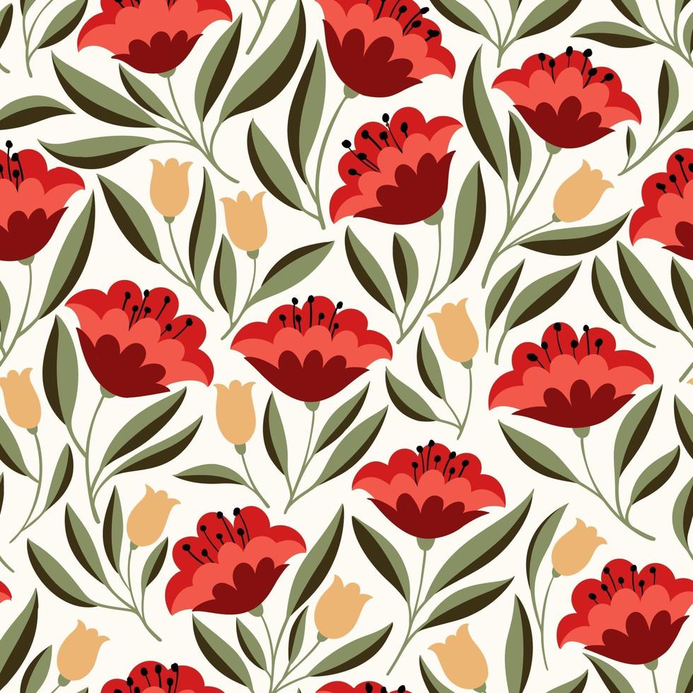 Red flowers seamless psttern vector