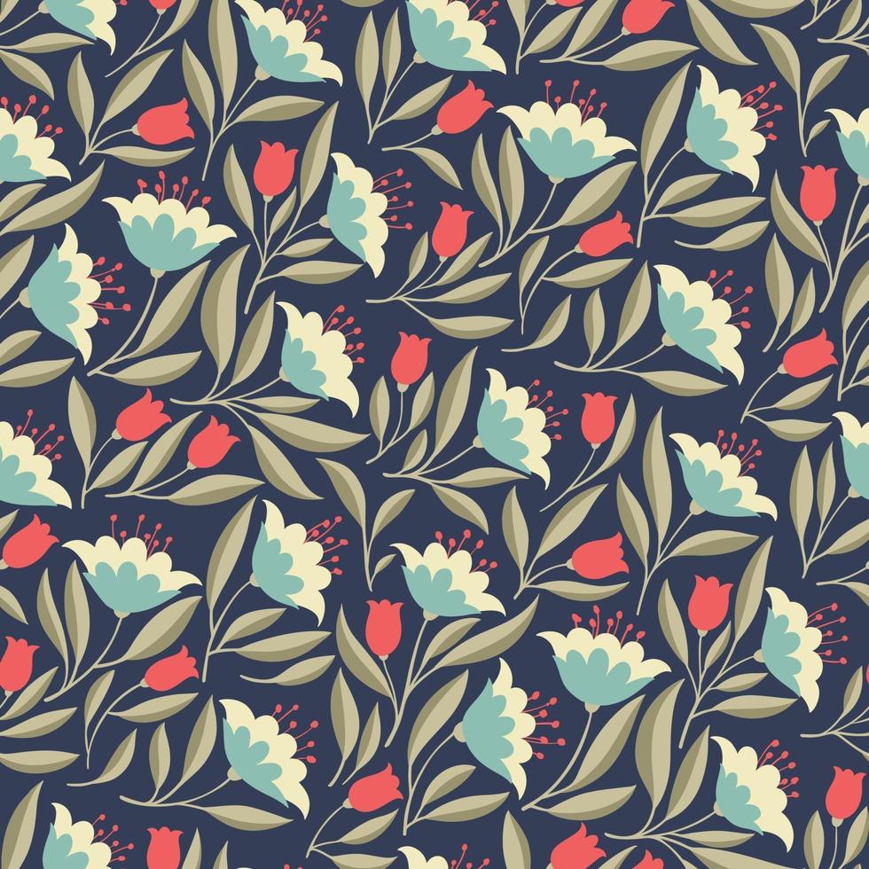 Retro seamless pattern with simple flowers vector