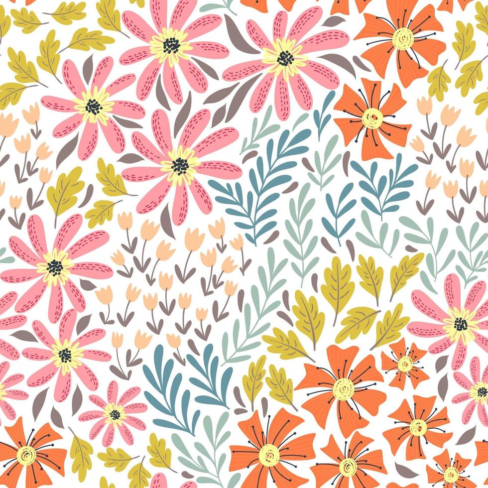 Seamless pattern with summer wildflowers vector
