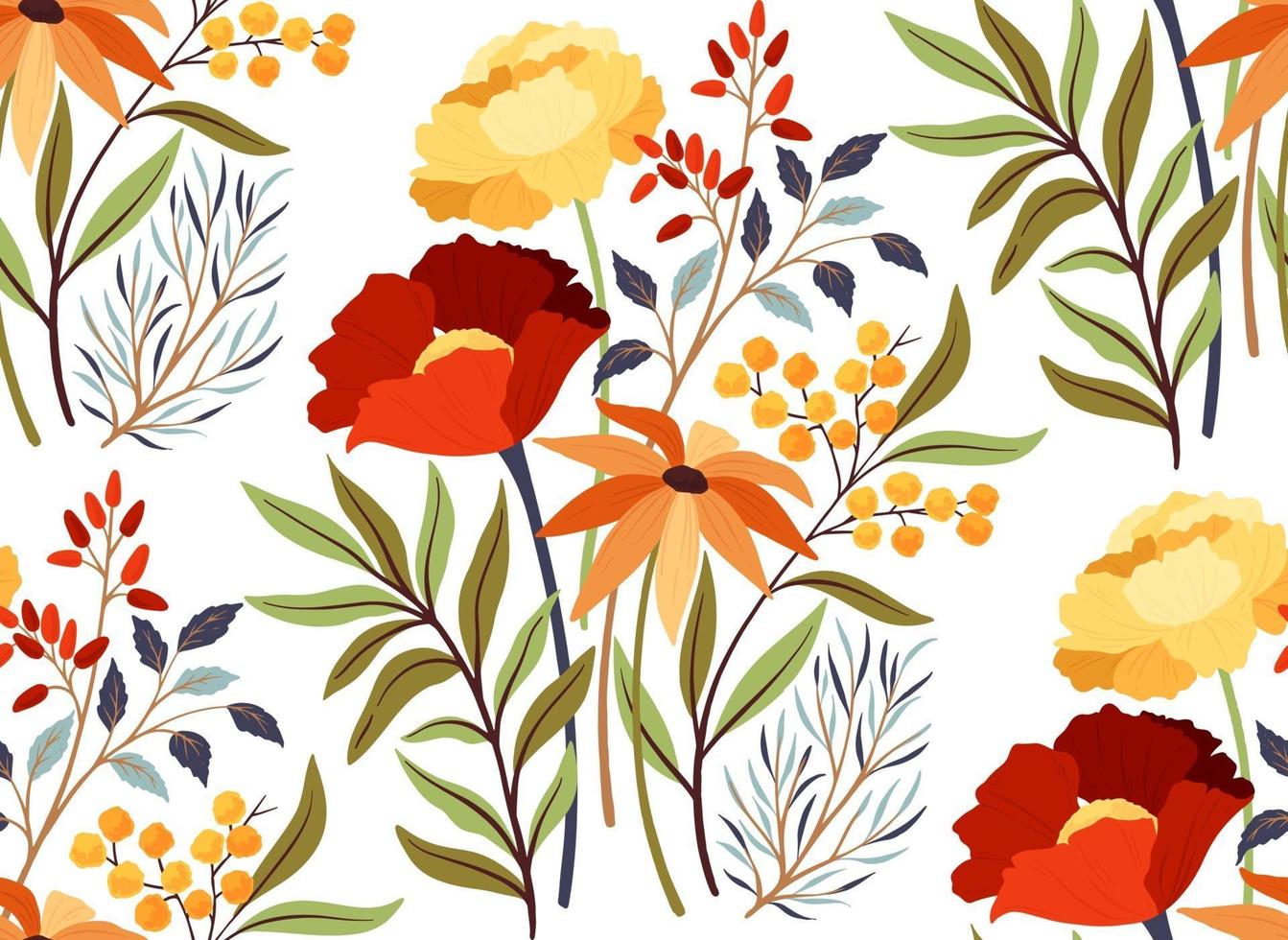 Seamless pattern with bright flowers vector