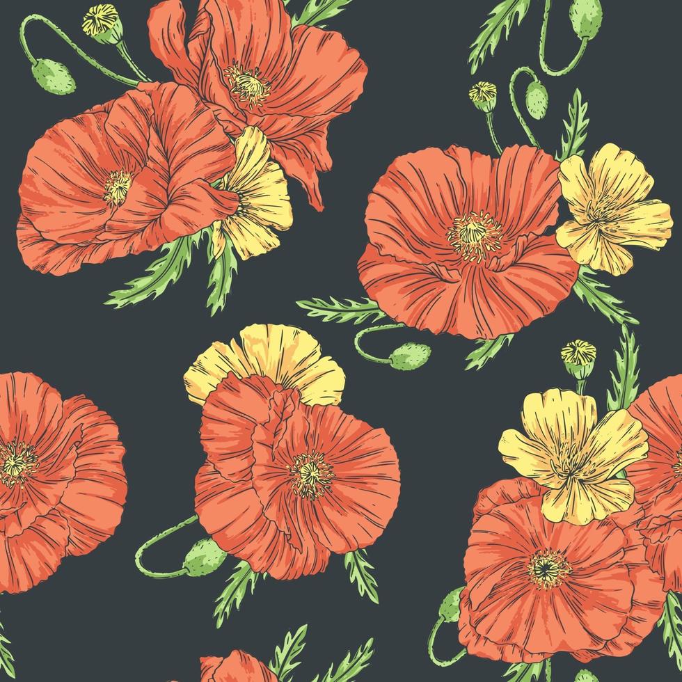 Seamless pattern with poppies vector