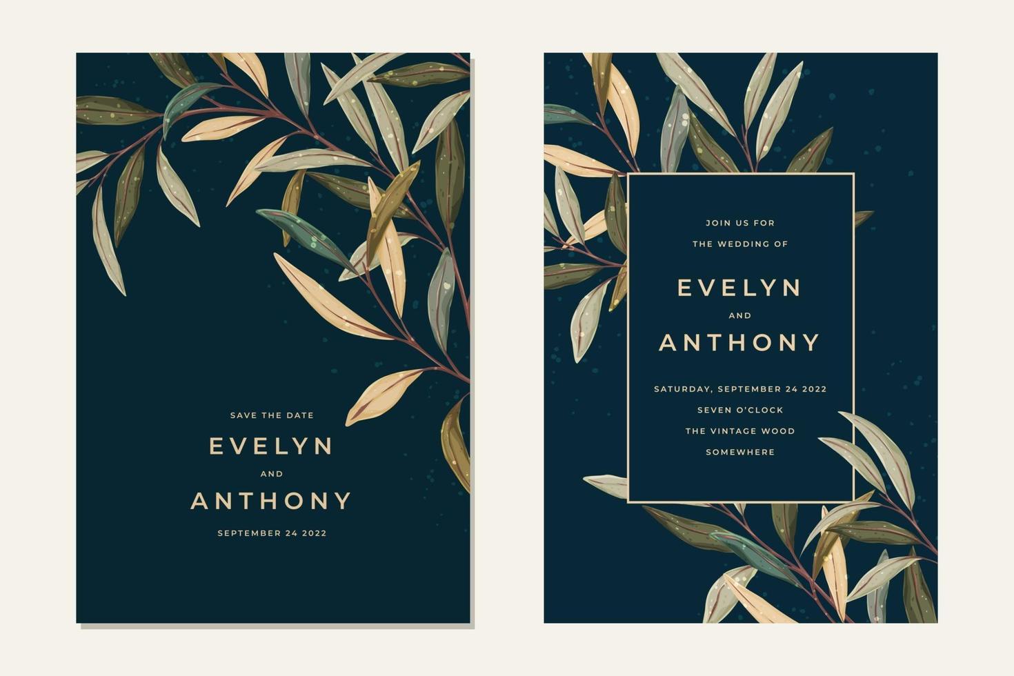 Wedding card collection with plants vector