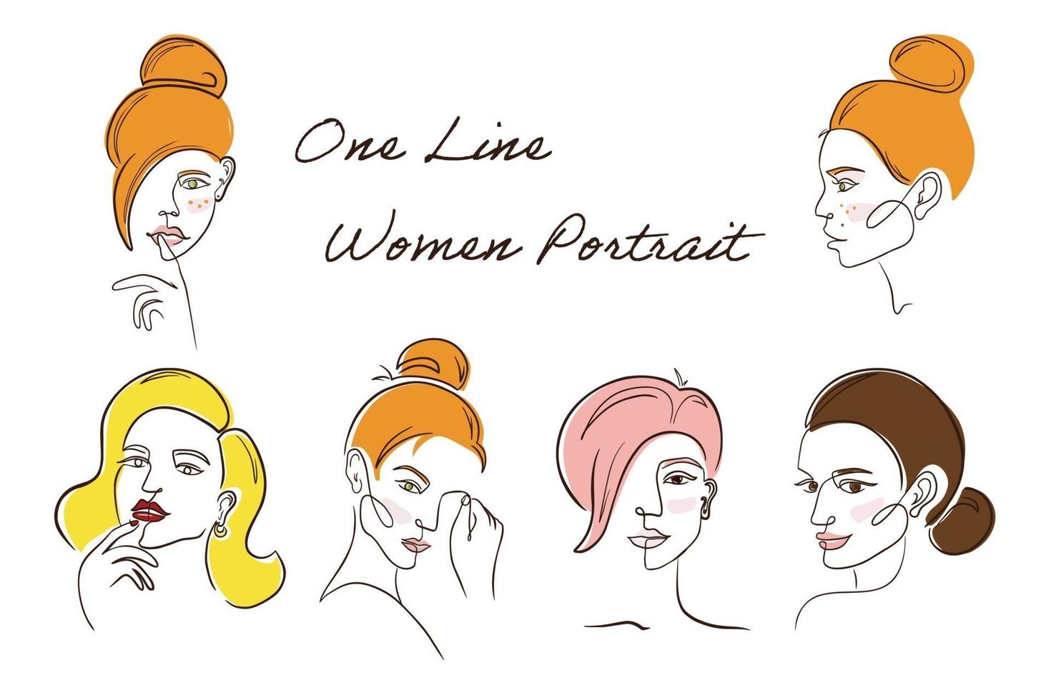 One Line Women Portrait Set vector