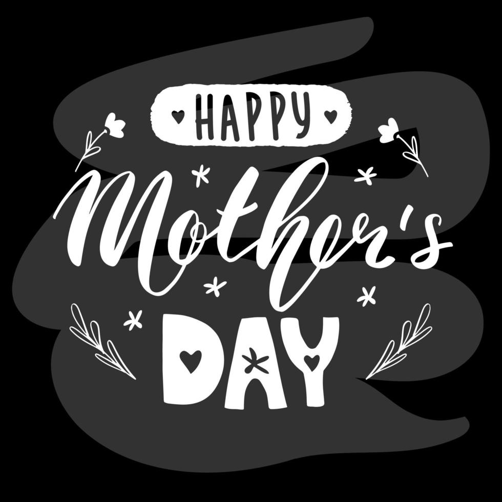 Happy mother's day white lettering calligraphy on black chalk board. Vector card greeting illustration