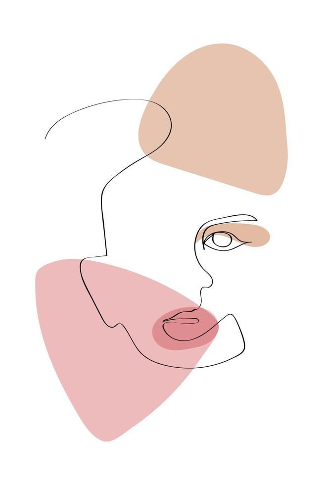 Line Art Doodle Illustration of Woman Face. Continuous Outline Close-up Female Portrait with Abstract Simple Shape. vector