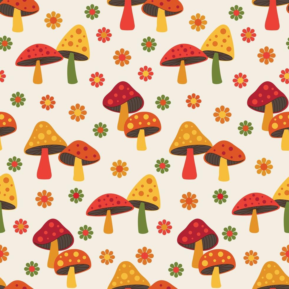 cute woodland mushroom and daisy seamless pattern vector