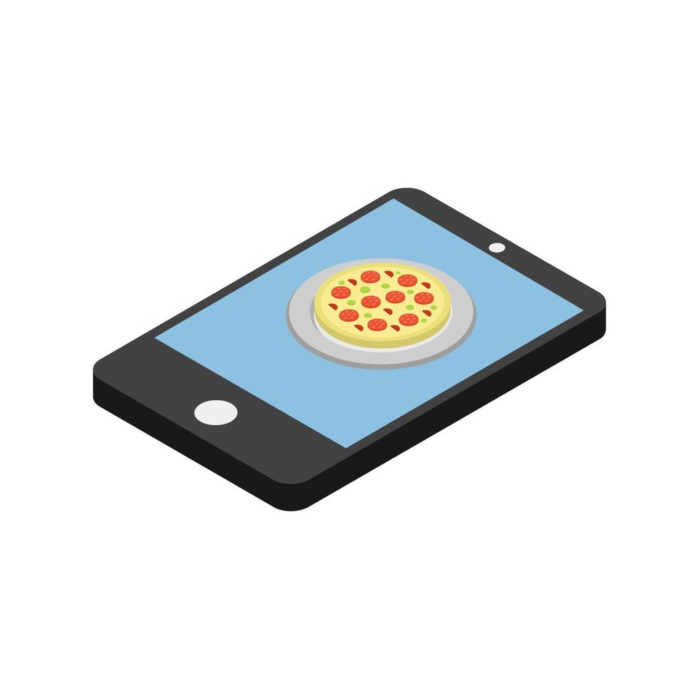 comprar pizza en línea isométrica vector