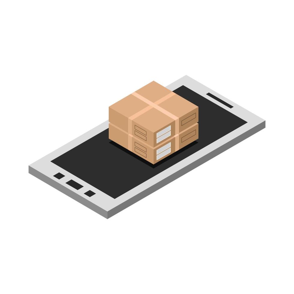 Ship Isometric Box On Smartphone vector