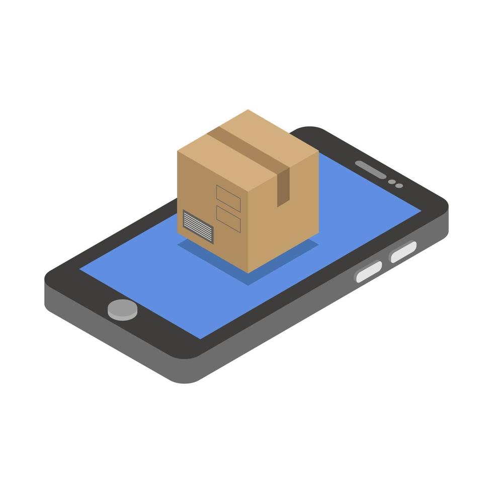 Ship Isometric Box On Smartphone vector
