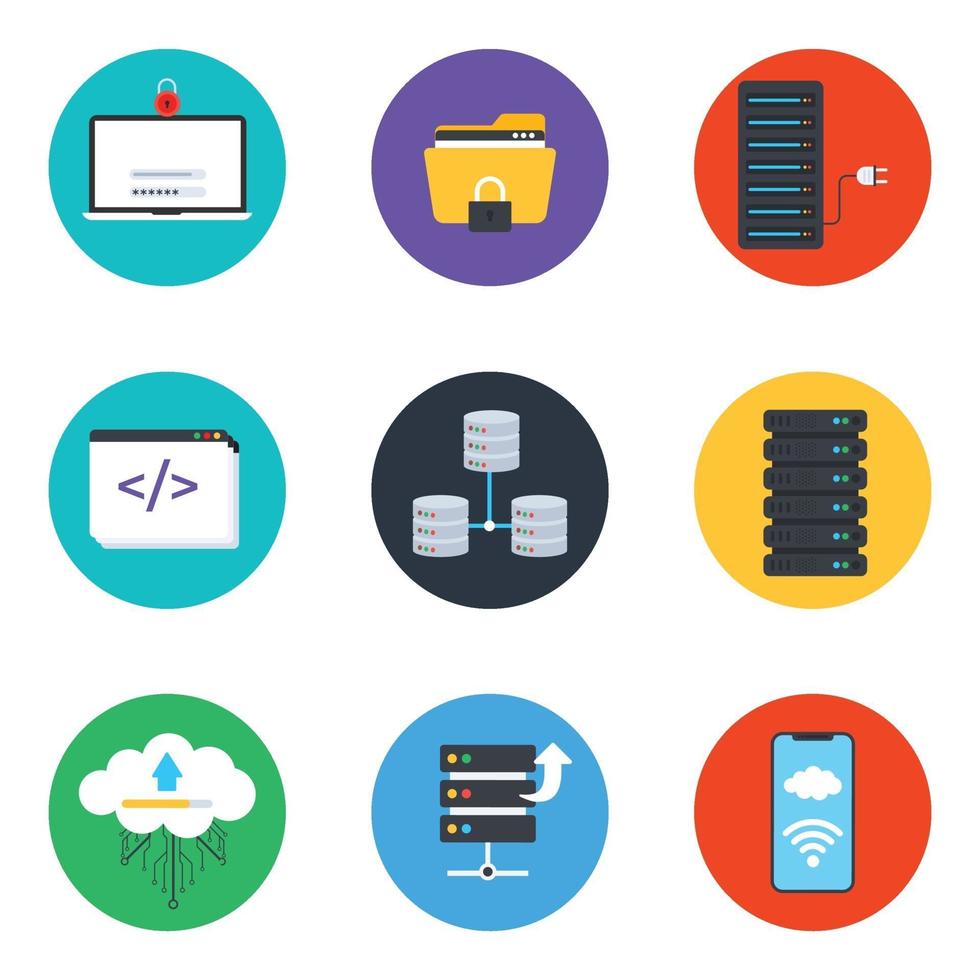 Dataserver and Data Storage Icon Set vector