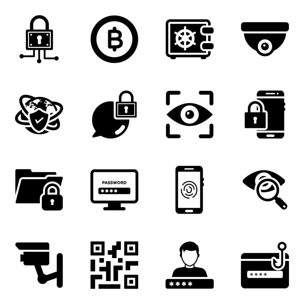 conjunto de iconos de seguridad cibernética y protección de datos vector