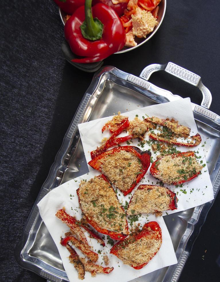 Top view of baked bell peppers photo