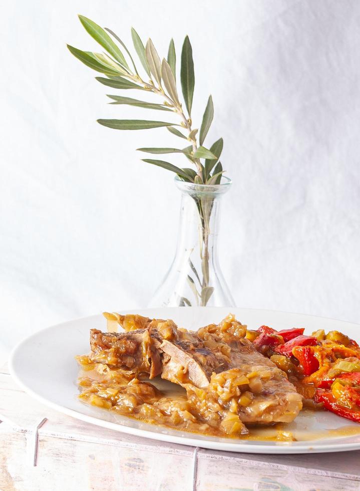 Pork chop plate with plant photo