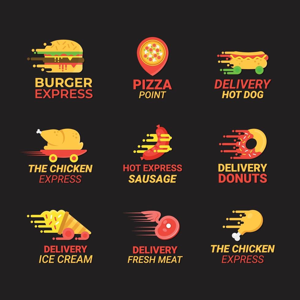 conjunto de logotipo de comida de entrega vector