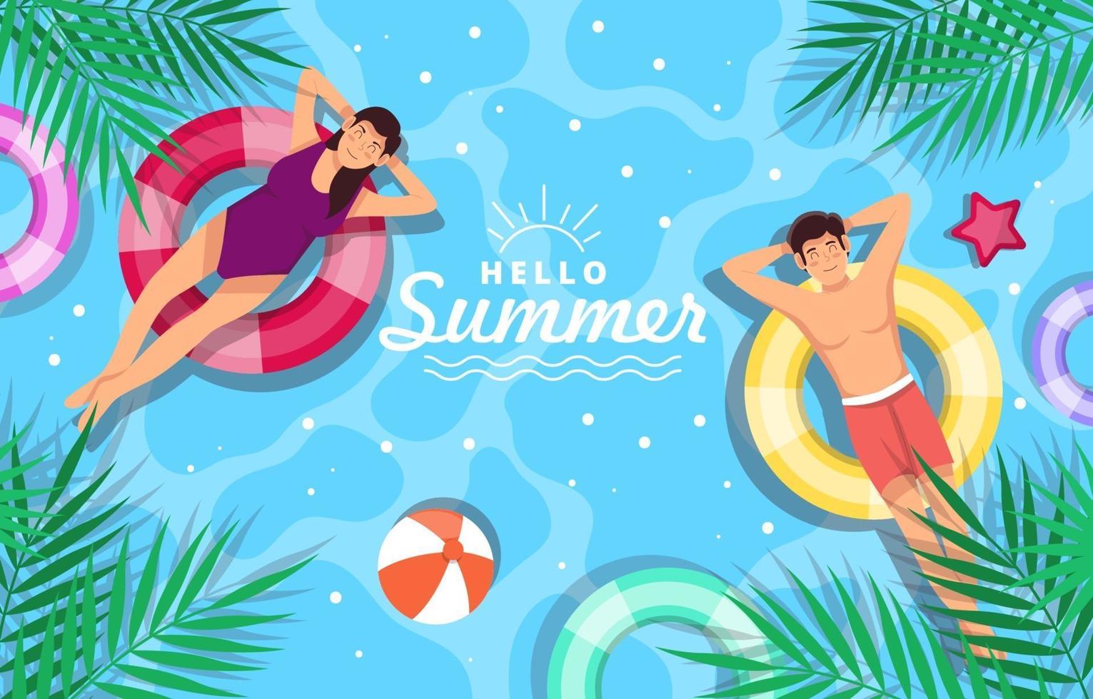 People Enjoying Summer in Swimming Pool vector