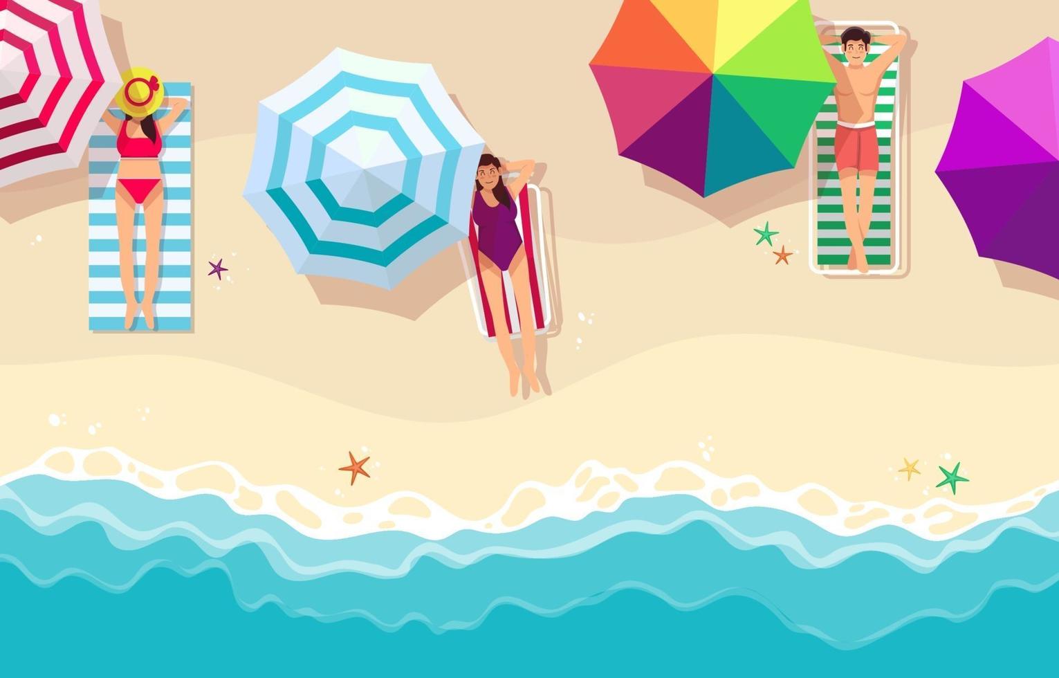 People Sunbathing on Beach vector