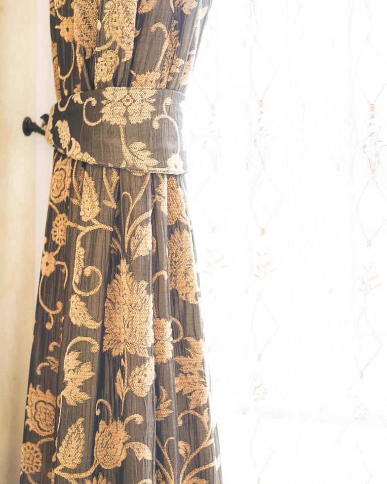 Window curtain decoration in bedroom interior photo