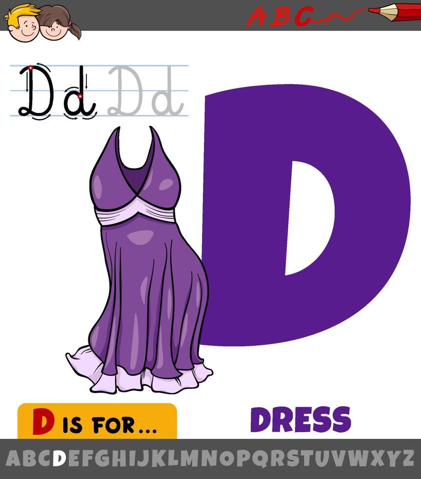 letter D from alphabet with cartoon dress objects vector