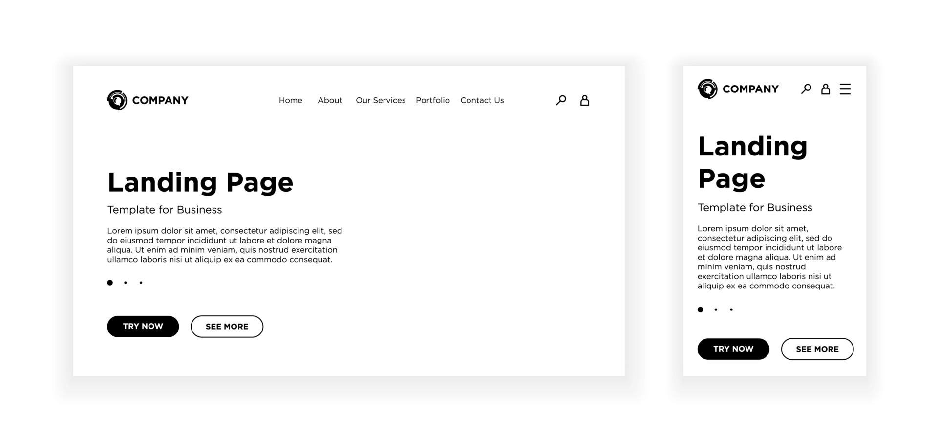 Landing page blank template desktop PC and mobile adaptive version