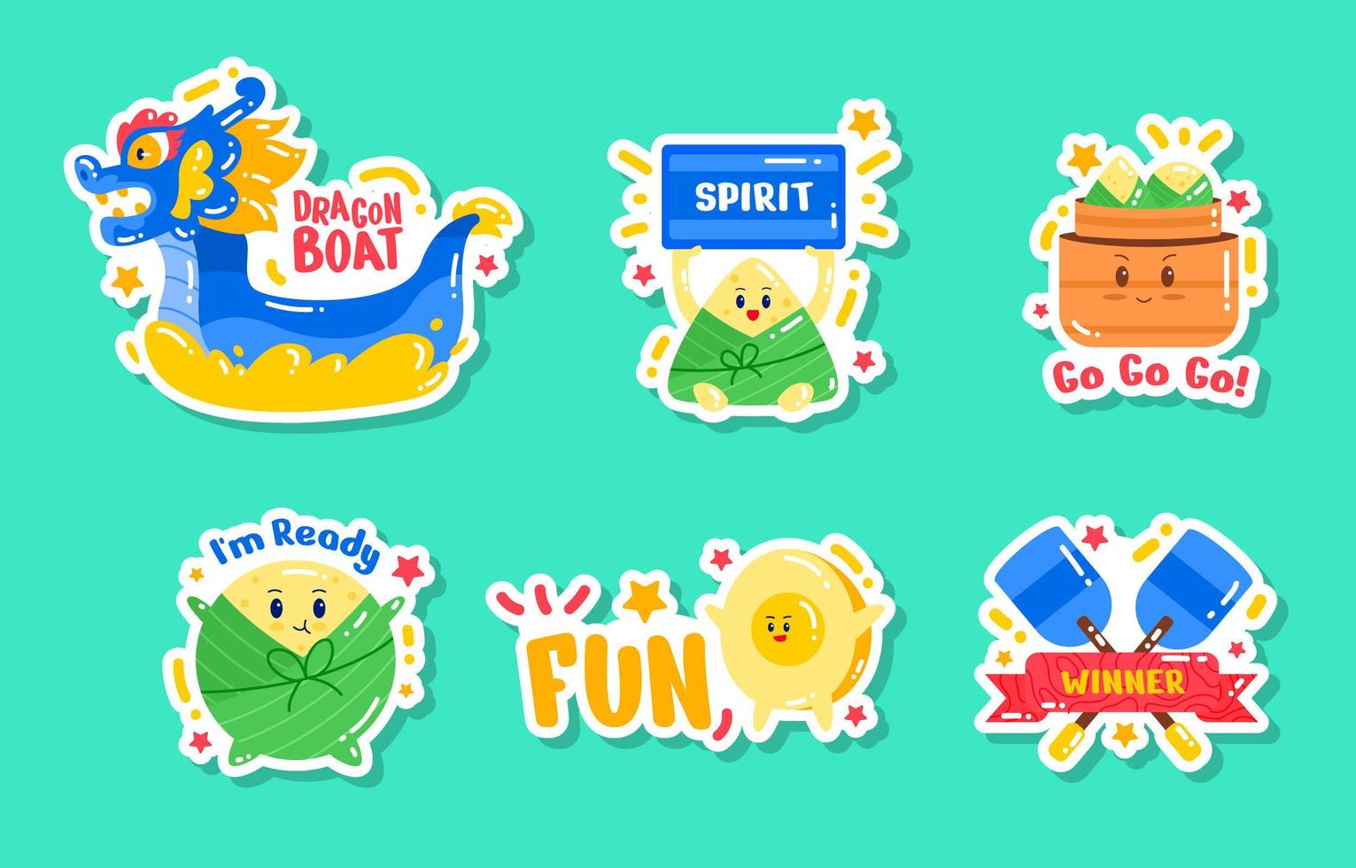 Cute Dragon Boat Festival Sticker Set vector