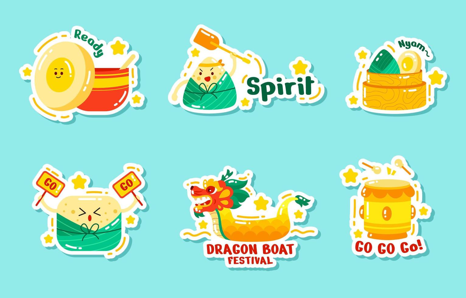 Dragon Boat Festival Sticker Set vector